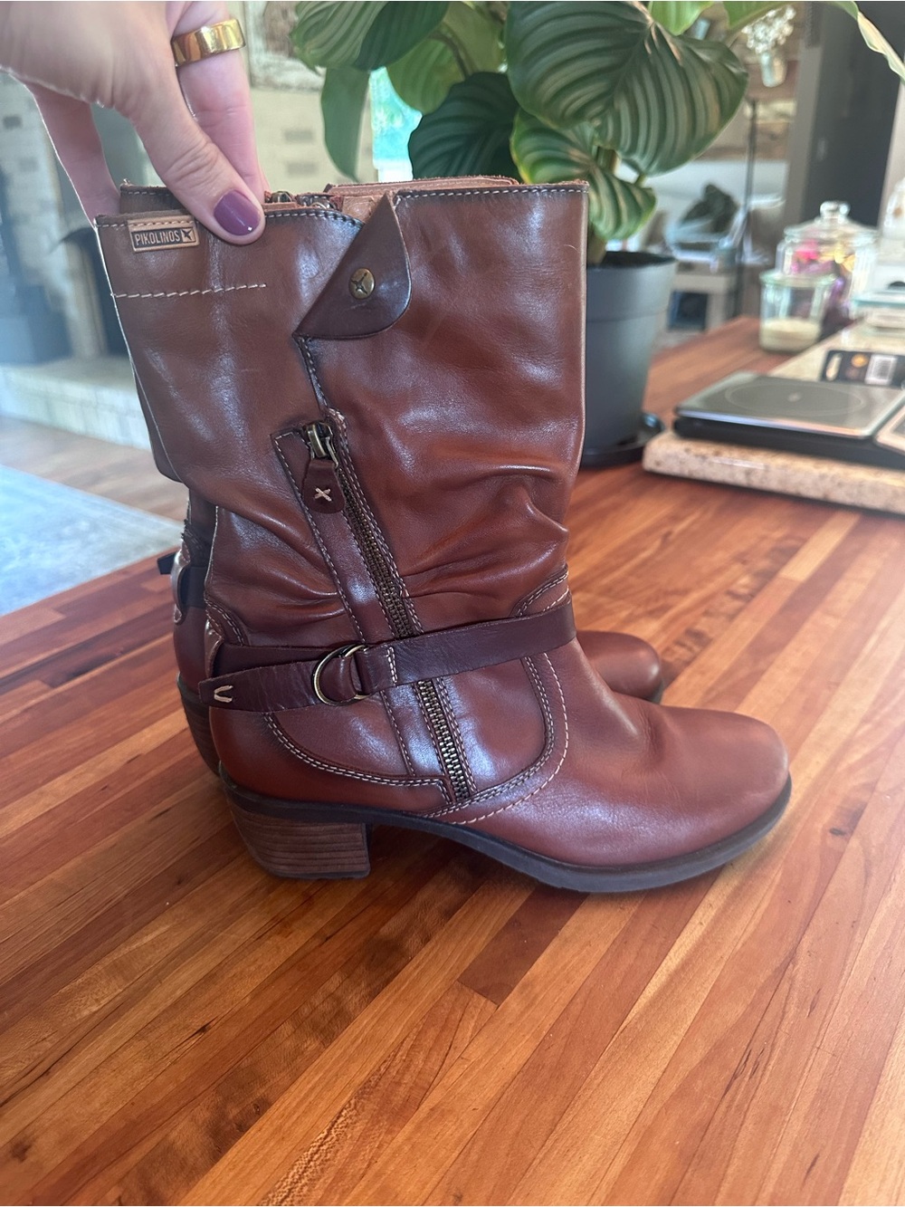 PIKOLINOS Cognac Brown Leather Ankle Harness Boots